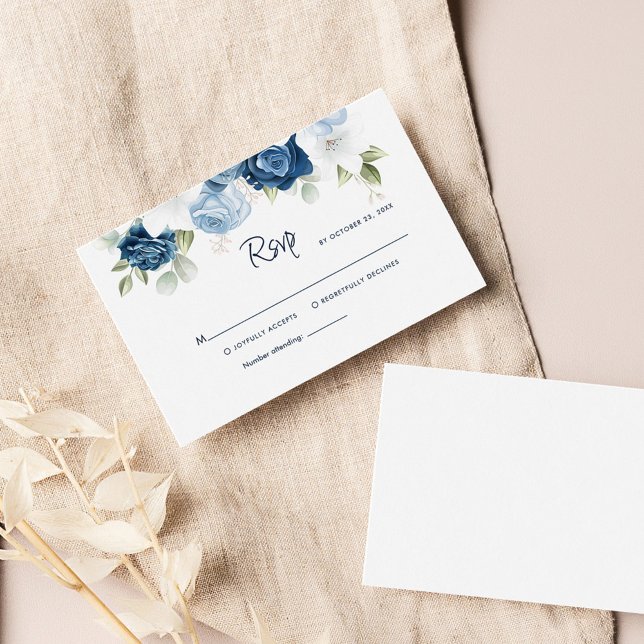 Dusty Blue Greenery Wedding RSVP Begleitkarte (Watercolor Dusty Blue Floral Wedding RSVP Mini Card)