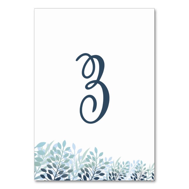 Dusty Blue Greenery Wedding Table Number Card Tischnummer (Vorderseite)