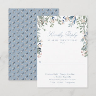 Dusty Blue Greenery Wildblumen Hochzeit RSVP Karte
