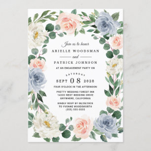 Dusty Blue Grey Blush Pink Peach Engagement Party Einladung