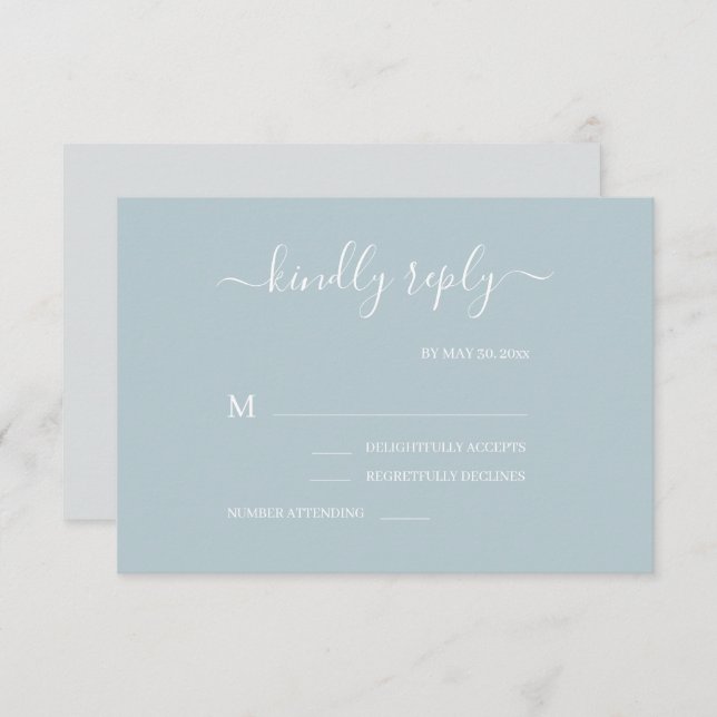 Dusty Blue Grey Minimalistisch Wedding RSVP Einladung (Vorne/Hinten)