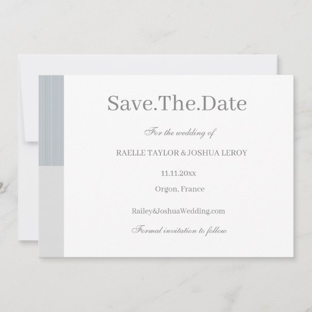 Dusty Blue Grey White Stripes Save the Date Einladung (Vorderseite)
