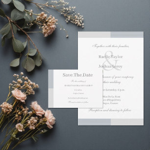 Dusty Blue Grey White Stripes Save the Date Einladung