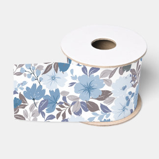 Dusty Blue & Grey Winter Sky Floral Garden Ripsband