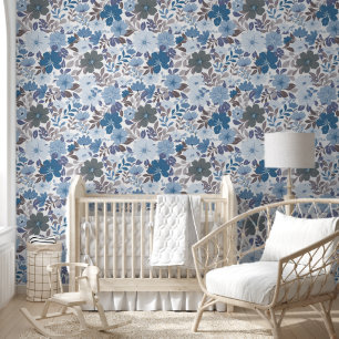 Dusty Blue & Grey Winter Sky Floral Garden Tapete