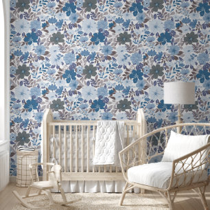 Dusty Blue & Grey Winter Sky Floral Garden Tapete