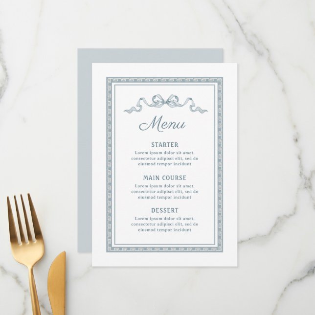 Dusty Blue Griry Frame Menu Menükarte (Vorderseite/Rückseite Beispiel)