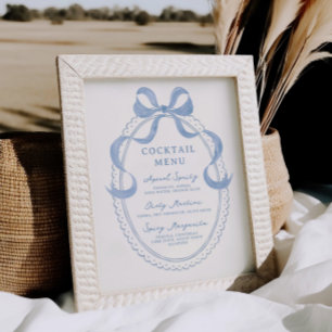 Dusty Blue Hand Drawn Rahmen Cocktail Menü Poster