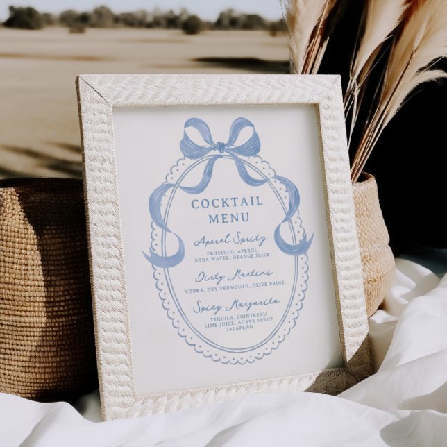 Dusty Blue Hand Drawn Rahmen Cocktail Menü Poster (Von Creator hochgeladen)