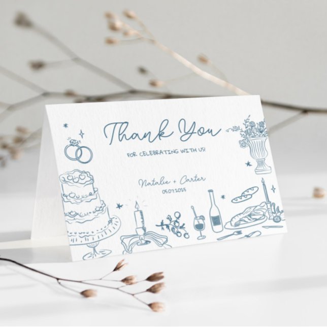 Dusty Blue Hand Drawn Whimsical Wedding Vielen Dan (Von Creator hochgeladen)