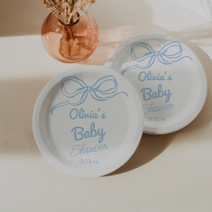 Dusty Blue Hand Gezeichnet Bow Baby Boy Shower Pappteller