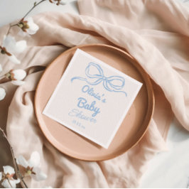 Dusty Blue Hand Gezeichnet Bow Baby Boy Shower Serviette