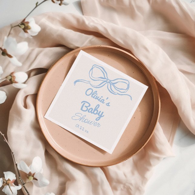 Dusty Blue Hand Gezeichnet Bow Baby Boy Shower Serviette (Von Creator hochgeladen)