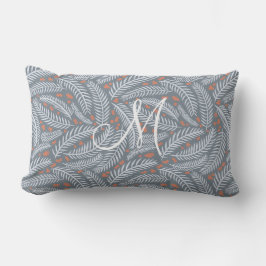 Dusty Blue Hand gezeichnet Weihnachtsbaum Monogram Lendenkissen