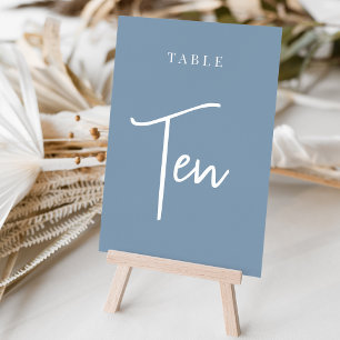 Dusty Blue Hand Scripted Table TEN Tischnummer