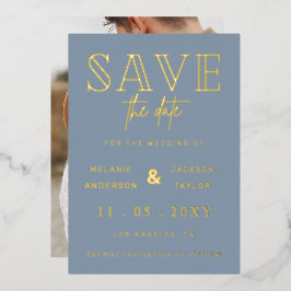 Dusty Blue Handgeschriebenes Script-Foto Save the  Folieneinladung