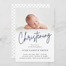 Dusty Blue Handwriting Script Christening Boy
