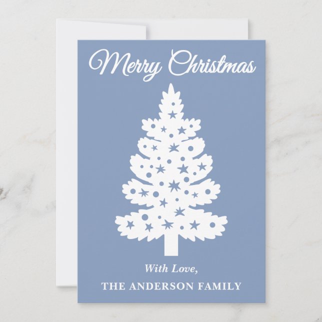 Dusty Blue Handwriting Script Weihnachtsbaum Feiertagskarte (Vorderseite)