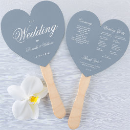 Dusty Blue Heart Elegantes Script Wedding Program Fächer