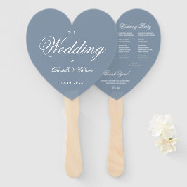 Dusty Blue Heart Elegantes Script Wedding Program Fächer