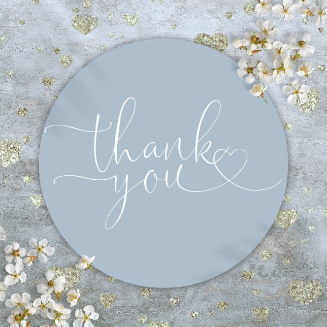 Dusty Blue Heart Script Vielen Dank Runder Aufkleber (Dusty Blue Heart Script Thank You Classic Round Sticker)