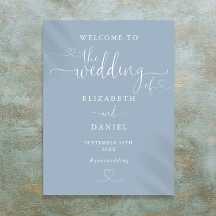 Dusty Blue Heart Script Wedding Welcome Sign Poster