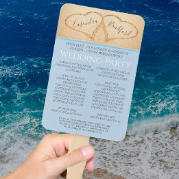 Dusty Blue Hearts in Sand Beach Wedding Program Fächer