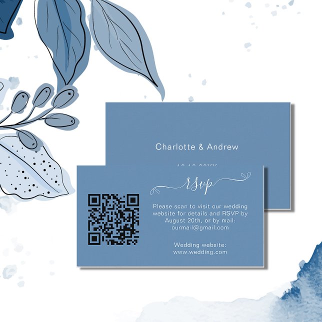 Dusty Blue Hochzeitungs-Antwort-Website QR-Code UA Begleitkarte (Von Creator hochgeladen)