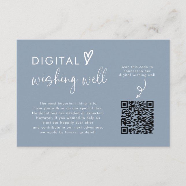 Dusty Blue Honeymoon Fund QR Code Wedding Registry Begleitkarte (Vorderseite)