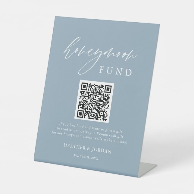Dusty Blue Honeymoon Wish QR Code-Zeichen Sockelschild (Vorderseite)