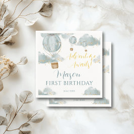 Dusty Blue Hot Air Ballon Thema Geburtstag Junge Serviette