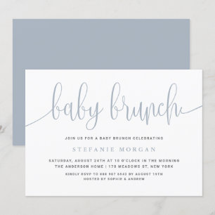 Dusty Blue Hübsch Calligraphy Baby Brunch Einladung