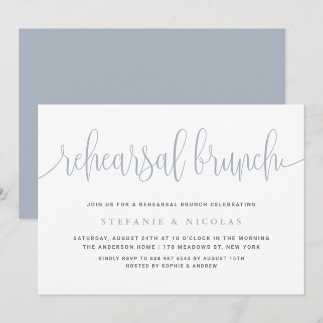 Dusty Blue Hübsch Calligraphy Probe Brunch Einladung (Vorne/Hinten)