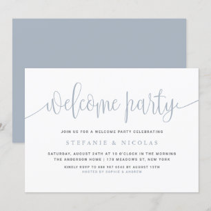 Dusty Blue Hübsch Calligraphy Welcome Party Einladung