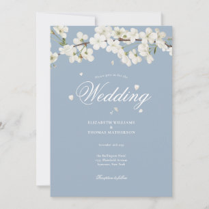 Dusty Blue Hübsch Floral White Blossom Hochzeit Einladung