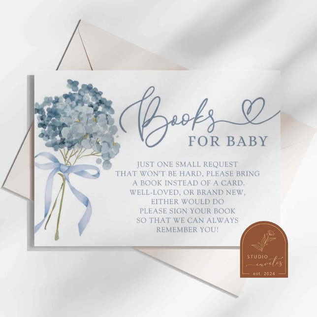 Dusty Blue Hydrangea Baby Shower Books für Baby Begleitkarte (Von Creator hochgeladen)