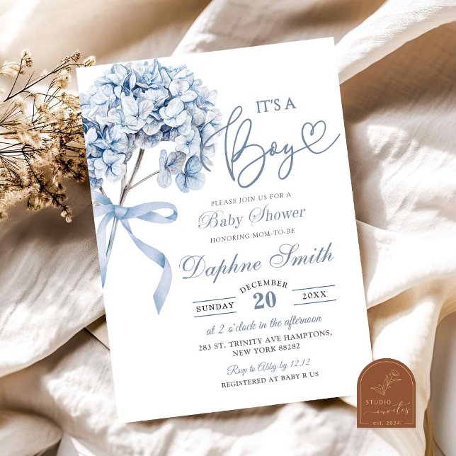 Dusty Blue Hydrangea Babydusche Einladung (Von Creator hochgeladen)