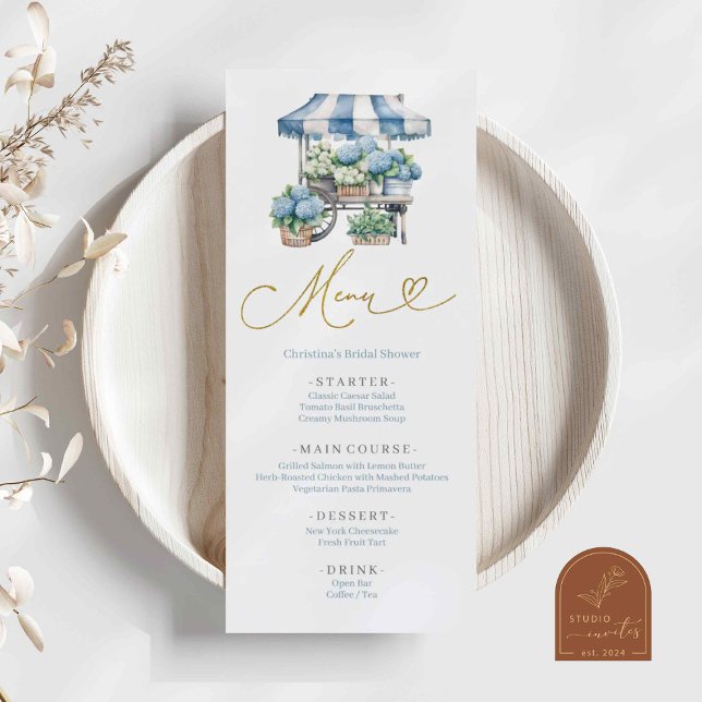 Dusty Blue Hydrangea Babydusche Menükarte (Von Creator hochgeladen)