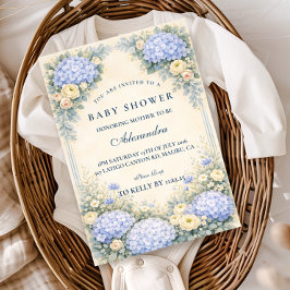 Dusty Blue Hydrangea Baroque Floral Baby Shower Einladung