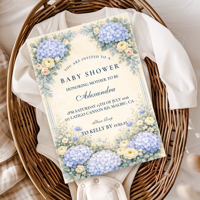 Dusty Blue Hydrangea Baroque Floral Baby Shower Einladung (Von Creator hochgeladen)