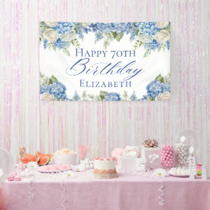 Dusty Blue Hydrangea Blume Rose Happy Birthday Banner