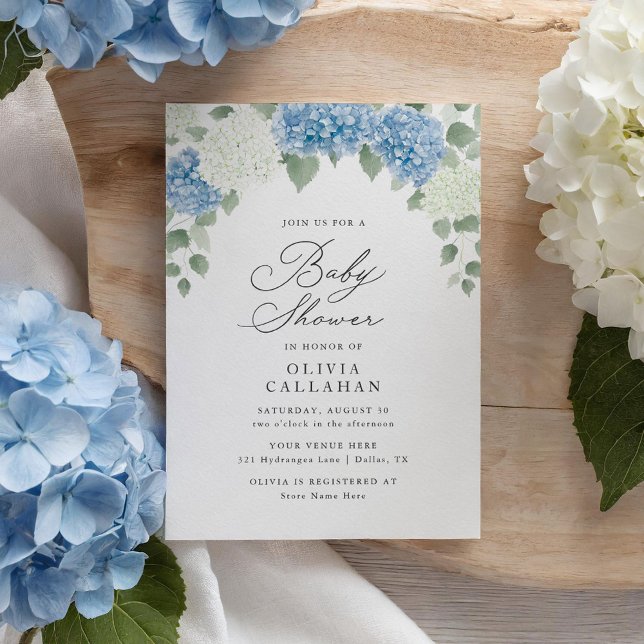 Dusty Blue Hydrangea Floral Baby Shower Einladung (Von Creator hochgeladen)