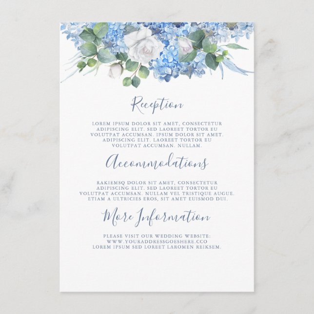Dusty Blue Hydrangea Hochzeitsinformationen Begleitkarte (Vorderseite)