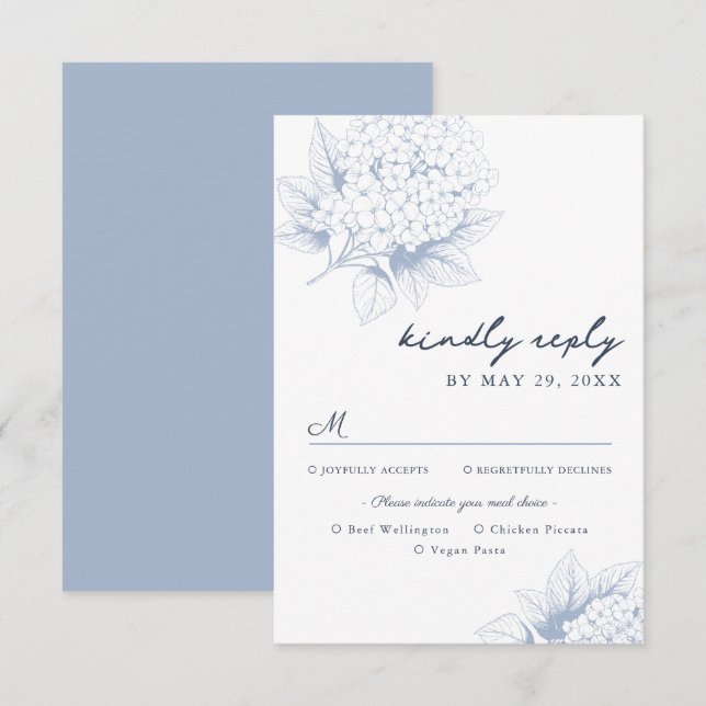 Dusty Blue Hydrangea Mahl Optionen RSVP Karte (Vorne/Hinten)