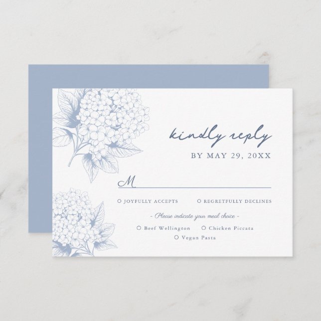 Dusty Blue Hydrangea Mahl Optionen RSVP Karte (Vorne/Hinten)