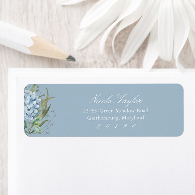 Dusty Blue Hydrangea Return Address Labels (Insitu)
