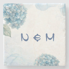 Dusty Blue Hydrangea Watercolor Floral Wedding Steinuntersetzer