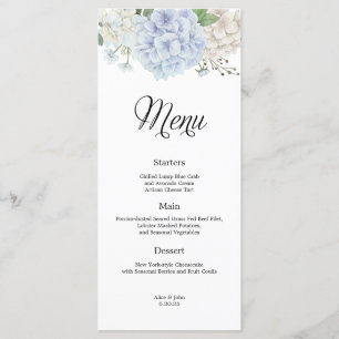 Dusty Blue Hydrangea Wedding Menu Menükarte