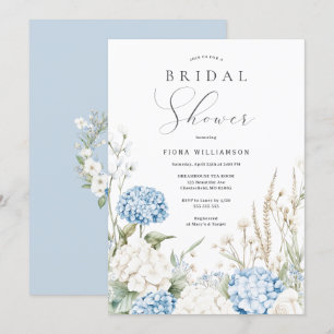Dusty Blue Hydrangeas Floral Brautparty Einladung