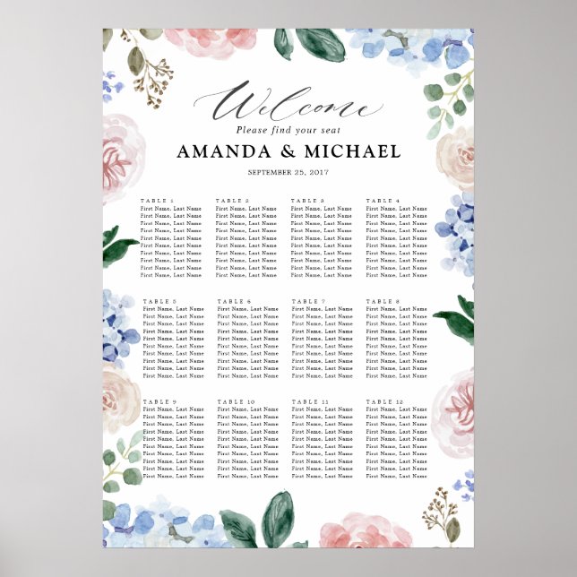 Dusty Blue Hydrangeas Hochzeitssattel Poster (Vorne)